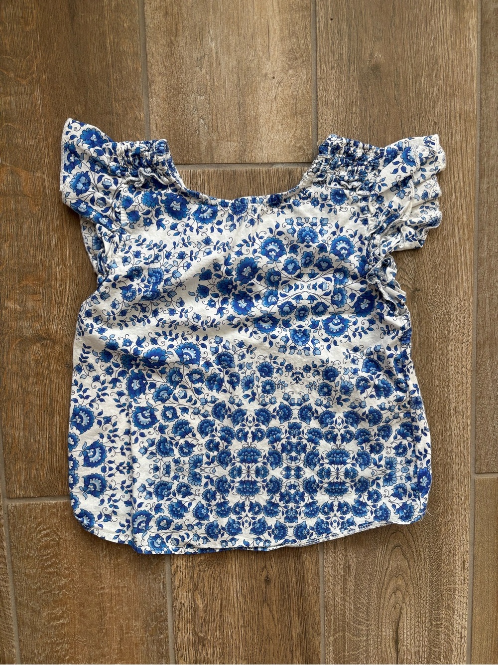 Zara Girls Blue Floral Ruffle Sleeve Top Sz 7